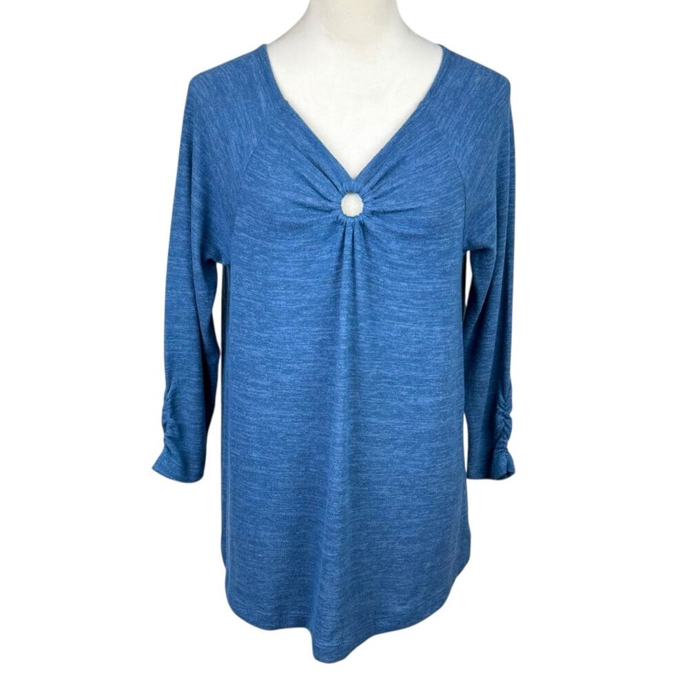 Soft Surroundings NWT Cecelia Blue Soft Knit Round Keyhole Casual Sweater Top